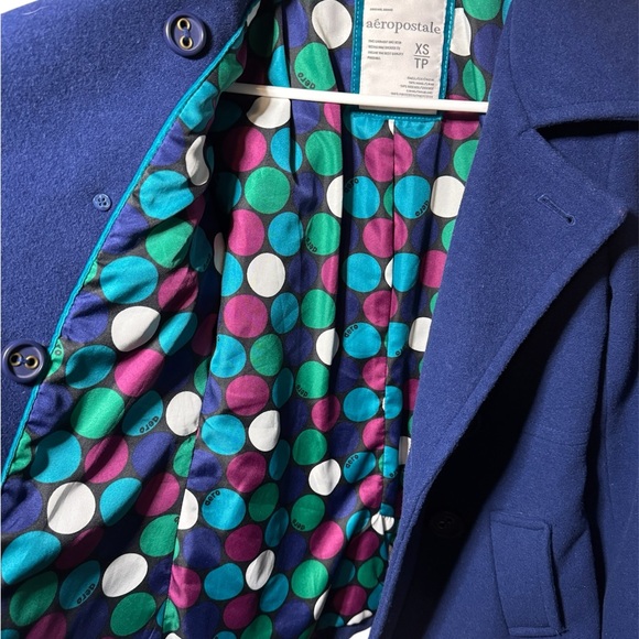 Aeropostale Navy Blue Wool-Blend Peacoat XS – Colorful Polka Dot Lining - Picture 4 of 6